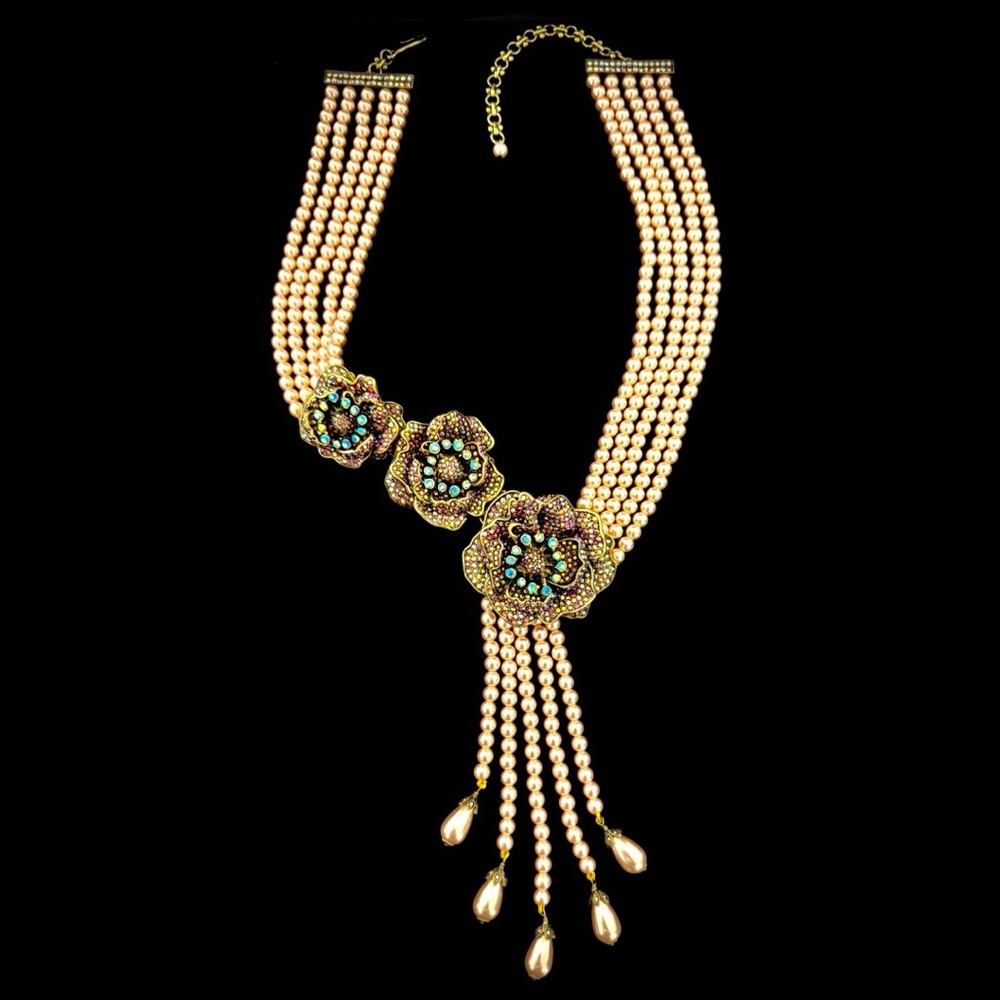 Heidi Daus Elegant Rose Pearl and Gold Floral Necklace